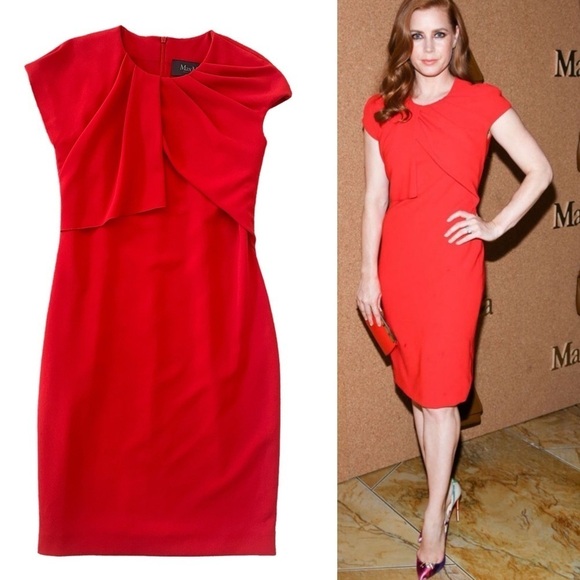 Max Mara Draped Sheath Dress in Lipstick Red Size 10 - Picture 1 of 10